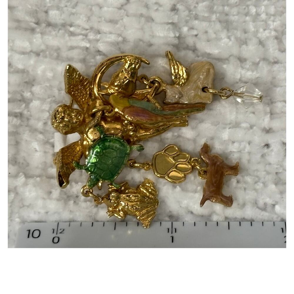 Kirks Folly Gold Tone Cherub Pet Animals Dangle Brooch #61369 - Picture 6 of 6
